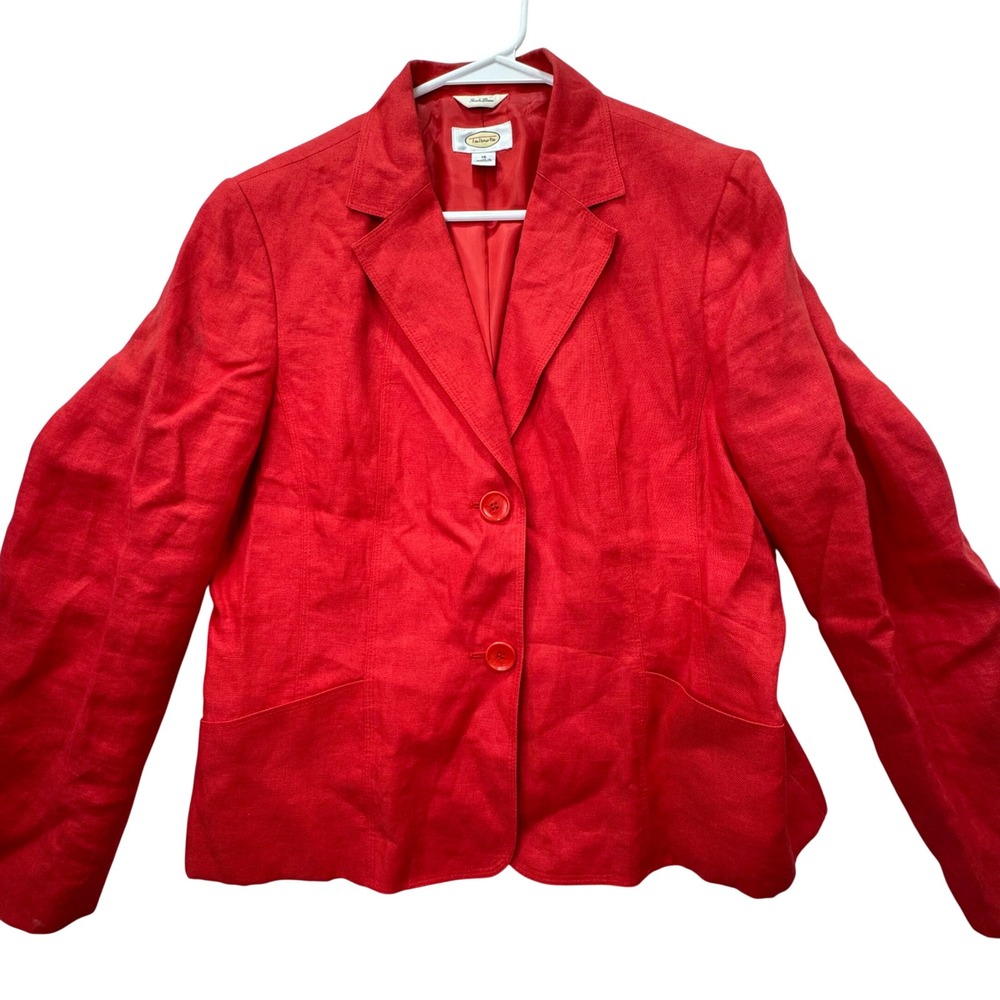 Talbots Blazer Women 16 Red Irish Linen Two Button Professional Office *Spot*